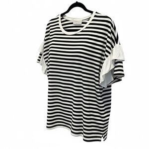 EUC Mustard Seed Women’s Black White Striped Short Sleeve Top Blouse - Size S